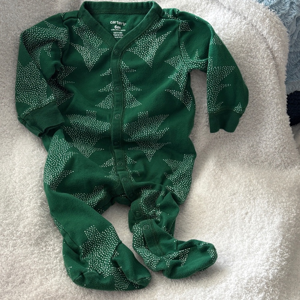 Carter's Green Christmas Tree Footed One Piece